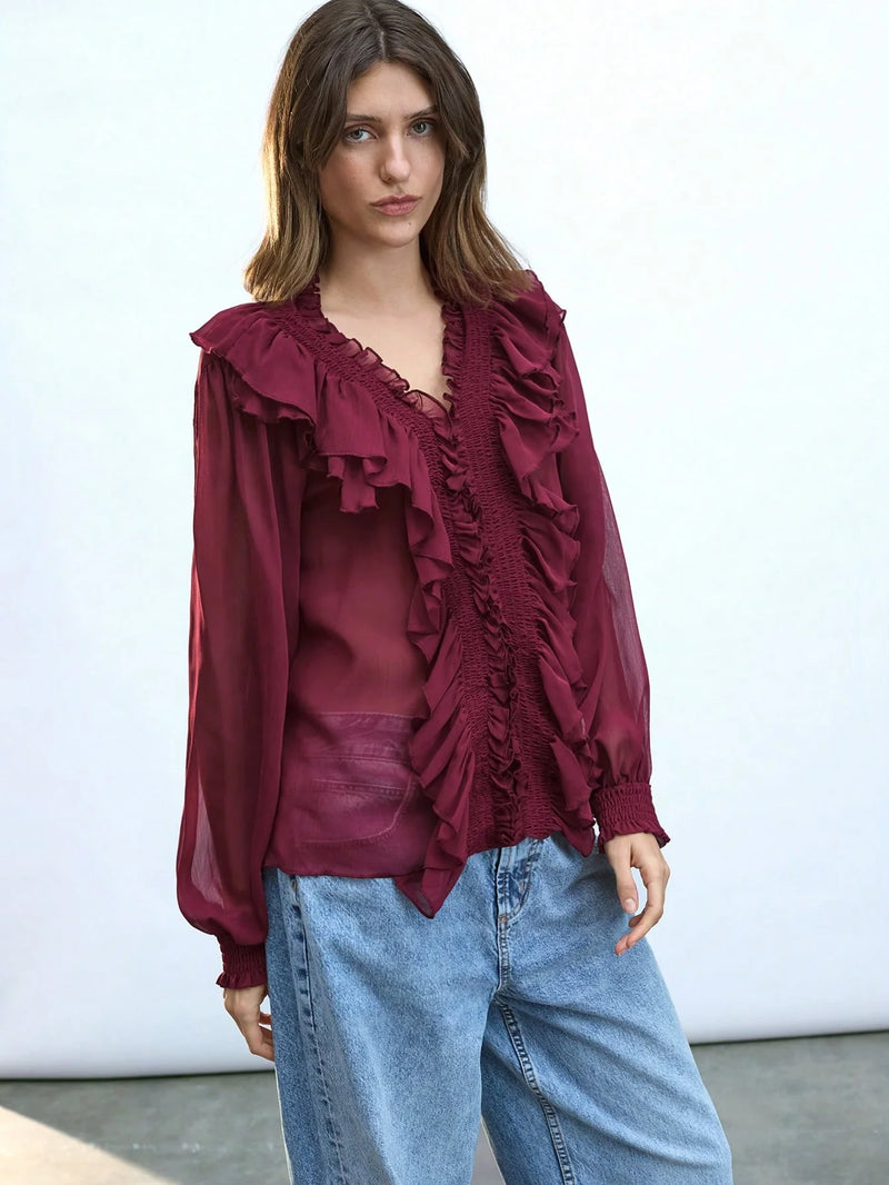 Blusa Toledo - com Babados e Manga Bufante estilo Boho Chic – | Menta Chic