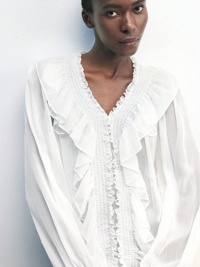 Blusa Toledo - com Babados e Manga Bufante estilo Boho Chic – | Menta Chic